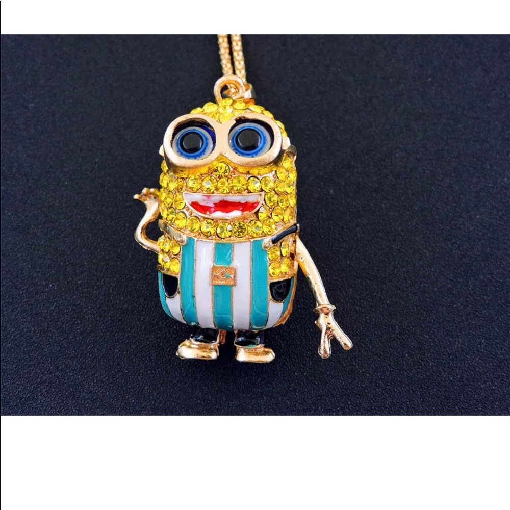 Rhinestone Blue & White Minion Refree Necklace